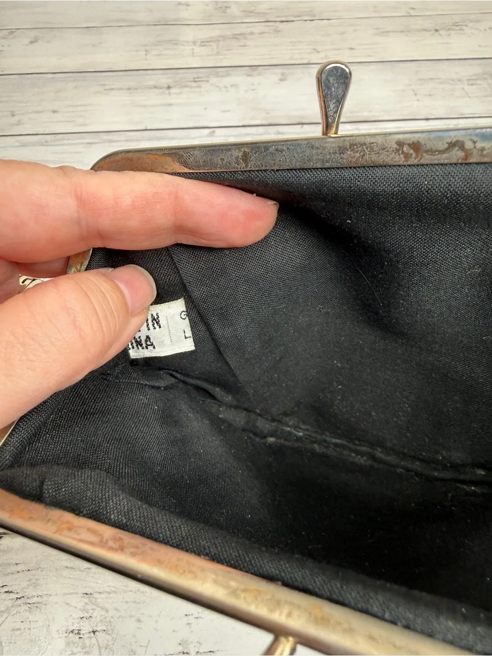 Dark Brown Leather Kiss-Lock Wristlet Clutch